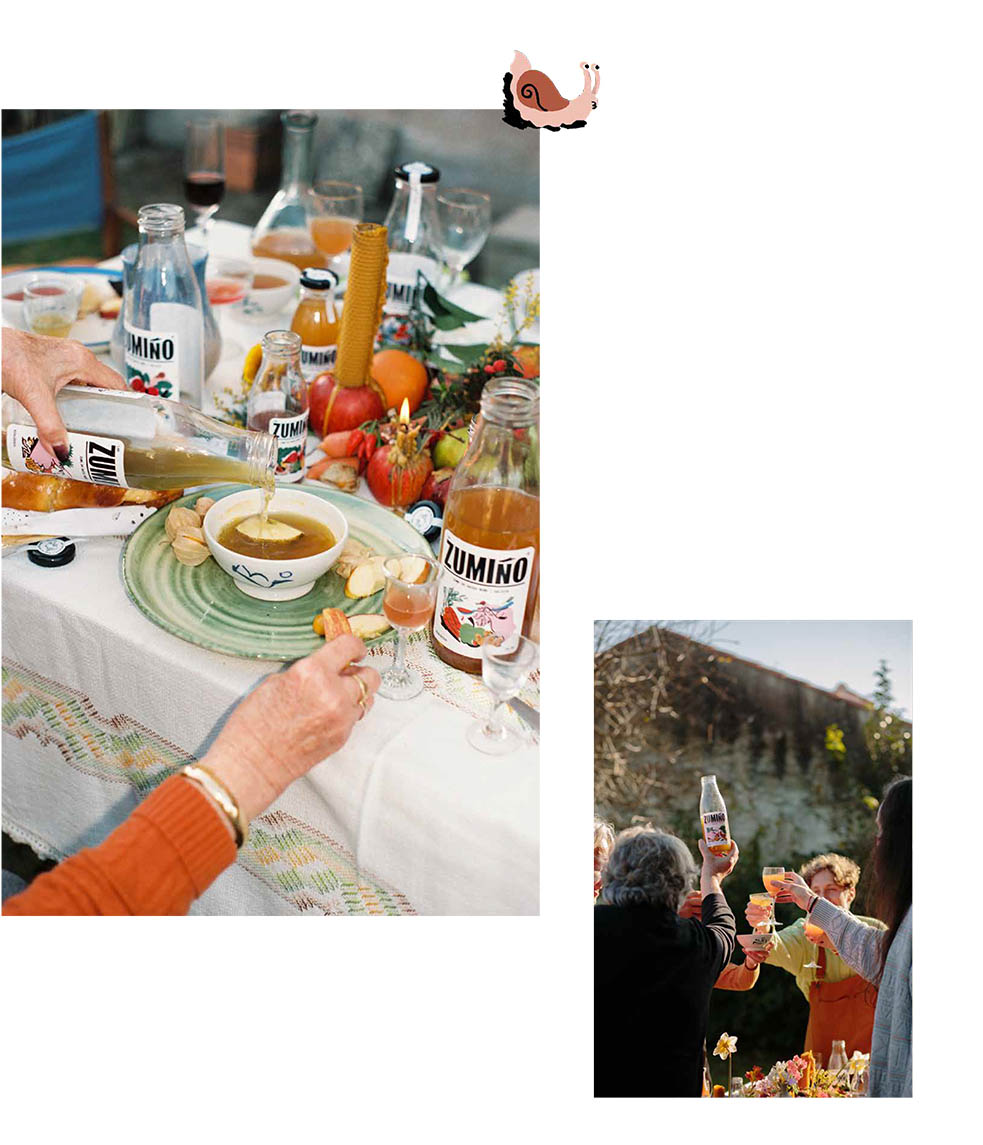 Imagen de varios productos de zumiño durante una comida familiar
